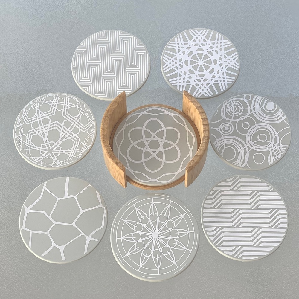 Silicone Coasters with Bamboo Holder ~ Set of 8